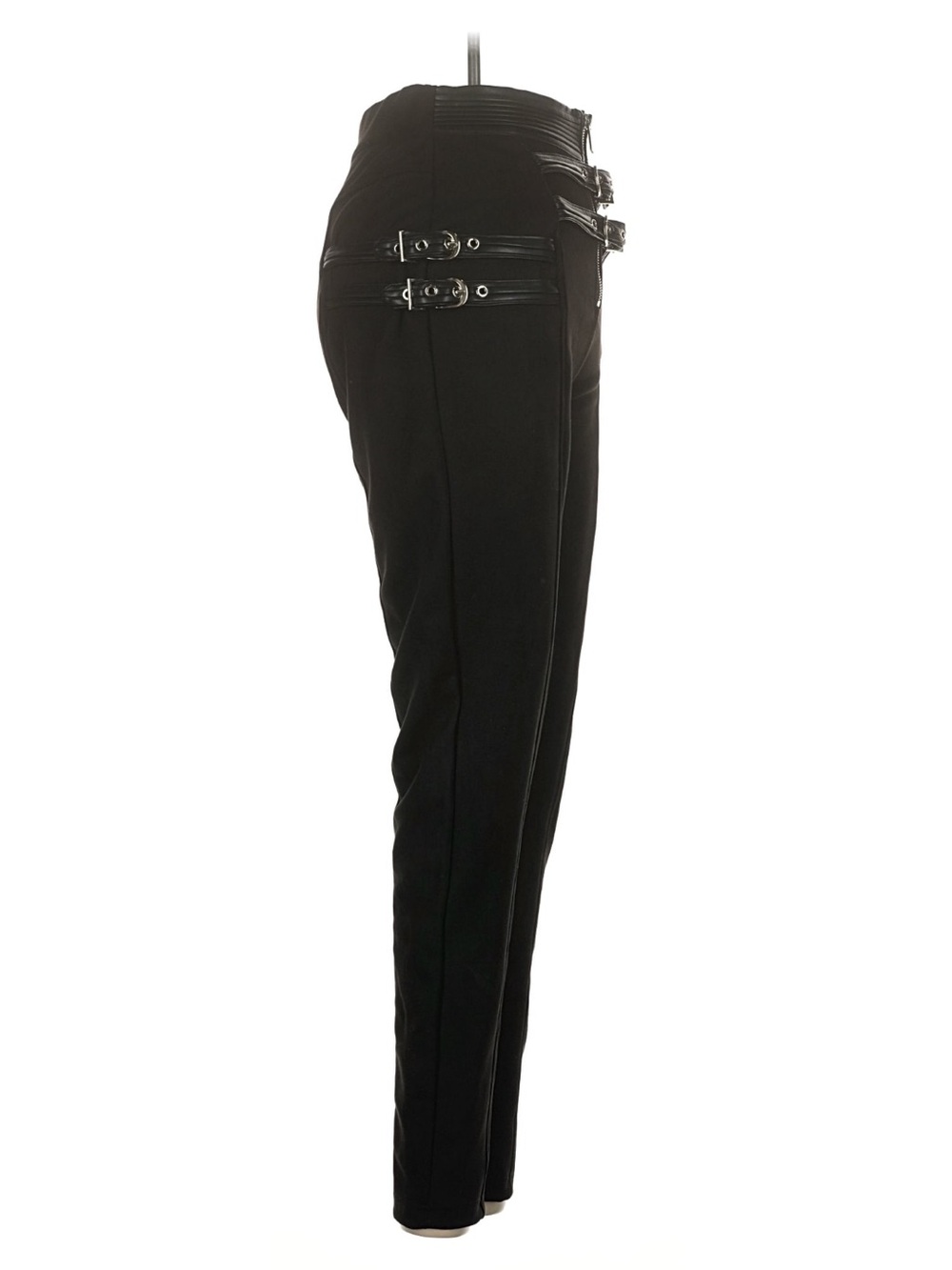 Black High-Waist Tailored Pants with Buckle Details - Picture 3 of 16